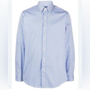 Lauren Ralph Lauren Men Blue White Stripe Cotton Shirt 18.5 34/35 Fall Classic